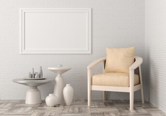 3D Mockup photo frame in Modern interior of living room