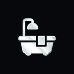 Bathtub silver plated metallic icon