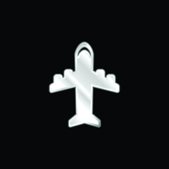 Obraz premium Airplane With Four Engines silver plated metallic icon