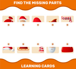 Match cartoon christmas parts. Matching game. Educational game for pre shool years kids and toddlers