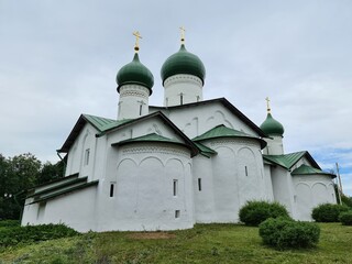 Fototapeta na wymiar An ancient Orthodox church in ancient Pskov. Russia, Pskov, summer 2021 