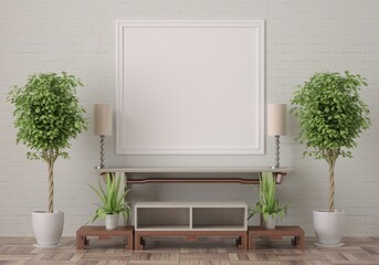 3D Mockup photo frame in Modern interior of living room