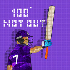 Scotland Cricket Batter Player And 100 Not Out Text On Purple Grid Background.