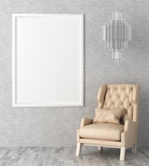 3D Mockup photo frame in Modern interior of living room
