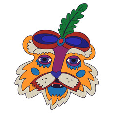 Vector illustration boho head decor tiger on white isolated background. Symbol of year 2022