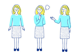 さまざまな表情の若い女性　全身　セット