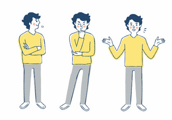 さまざまな表情の若い男性　全身　セット