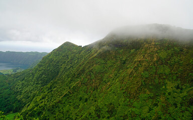 azores mountains in the morning dust