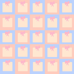 seamless pattern with pink and white gifts square plaid pastel