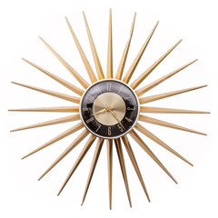 Old vintage star or sun shaped wall clock on white background