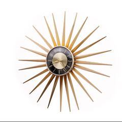 Old vintage star or sun shaped wall clock on white background