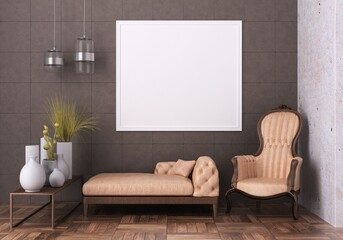 3D Mockup photo frame in Modern interior of living room