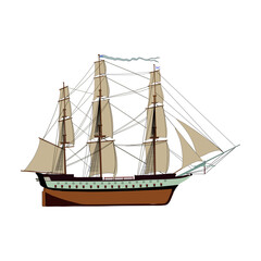 Sailing three-masted warship. 1832 year
