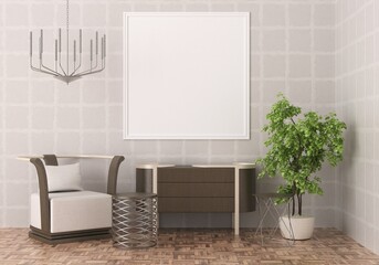 3D Mockup photo frame in Modern interior of living room