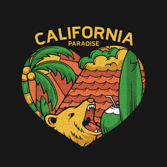 Tshirt Design California love in summer paradise illustration concept. eps vector file easy to edit