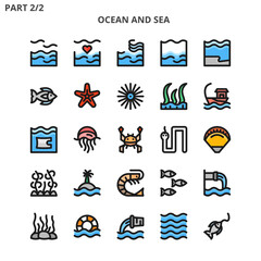 Ocean and sea icon set outline color