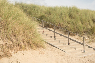 Fototapeta na wymiar staircase in the dunes and grass