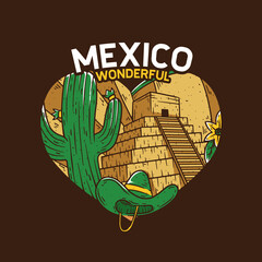 Tshirt Design Mexico iconic place with love illustration concept. eps vector file easy to edit
