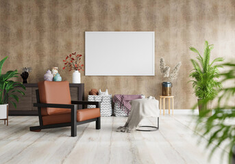 3D Mockup photo frame in Modern interior of living room