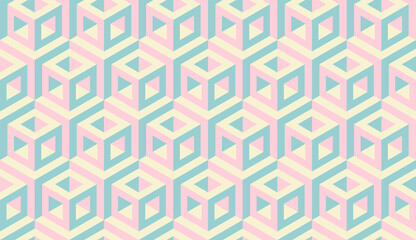 Cubes. Seamless vector geometric 3D pattern. Optical illusions. Op Art. Endless template for fabric or wrapping. Modern textile. Stylish background. Wallpapers. Pastel colors. Luxury 3D Tiles.	