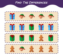 Find the differences between cartoon christmas. Searching game. Educational game for pre shool years kids and toddlers