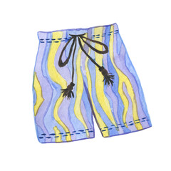 Boho style summer shorts. Watercolor shorts striped illustration.