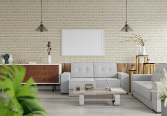3D Mockup photo frame in Modern interior of living room