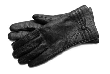 Womens leather gloves on a white background. Isolate.