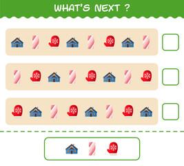 What's comes next educational game of cartoon christmas. Find the regularity and continue the row task. Educational game for pre shool years kids and toddlers