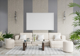 3D Mockup photo frame in Modern interior of living room