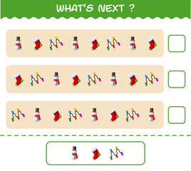 What's comes next educational game of cartoon christmas. Find the regularity and continue the row task. Educational game for pre shool years kids and toddlers