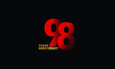 Obraz na płótnie Canvas 98 year anniversary red color, minimalist logo years, jubilee, greeting card. invitation on Grey background - Vector