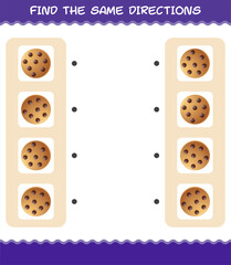 Match the same directions of cookie. Matching game. Educational game for pre shool years kids and toddlers