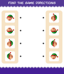 Match the same directions of elf. Matching game. Educational game for pre shool years kids and toddlers
