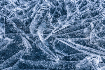 Patterns on the ice of lake Baikal, closeup. Irkutsk region, Eastern Siberia, Russia