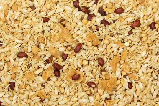Indian Delicious And Crunchy Mix Namkeen Food Also Know As Mixture, Chivda, Farsan, Namkin, Nimco or Nimko Made of Gram Flour And Mixed With Dry Fruits
