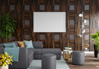 3D Mockup photo frame in Modern interior of living room