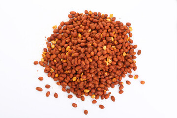 Peanut isolated. Peanuts set on white background. Nut collection. Whole and cut half. Full depth of field.