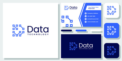 Fototapeta na wymiar Initial Letter D Abstract Digital Technology Blue Modern logo design inspiration with Template Business Card