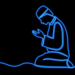 Continuous line Muslim man prays neon concept