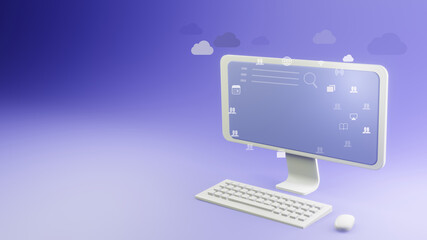 isometric model personal computer isolated blue background with hardware device elements simple style computer concept internet search 3d rendering.