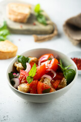 Healthy homemade Italian panzanella salad