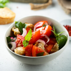 Healthy homemade Italian panzanella salad