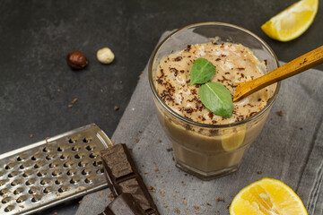 Caramel Chocolate Pudding with Basil and Chocolate