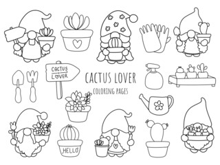 cactus lover gnome coloring pages, gnome doodle