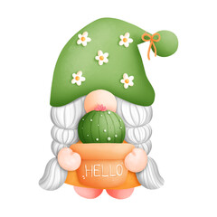 Digital painting watercolor cactus gnome element. plant and gardening vector.