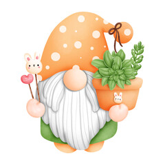 Digital painting watercolor cactus gnome element. plant and gardening vector.