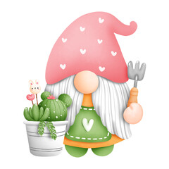 Digital painting watercolor cactus gnome element. plant and gardening vector.