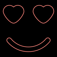 Neon smile with heart eyes red color vector illustration flat style image