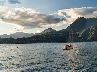 Fototapeta na wymiar Panoramic View Of Lake Como From The Town Of Varenna 
